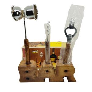 4 Piece Wood Cataline Bar Set New Old Stock By United Silver Cutlery Retro Mod